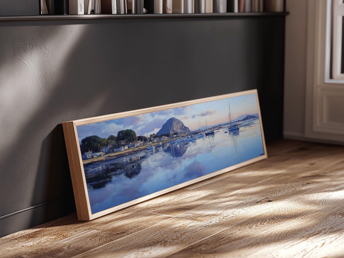 Morro Bay California Harbor Sunset Panoramic Coastal Painting Poster - Image 4