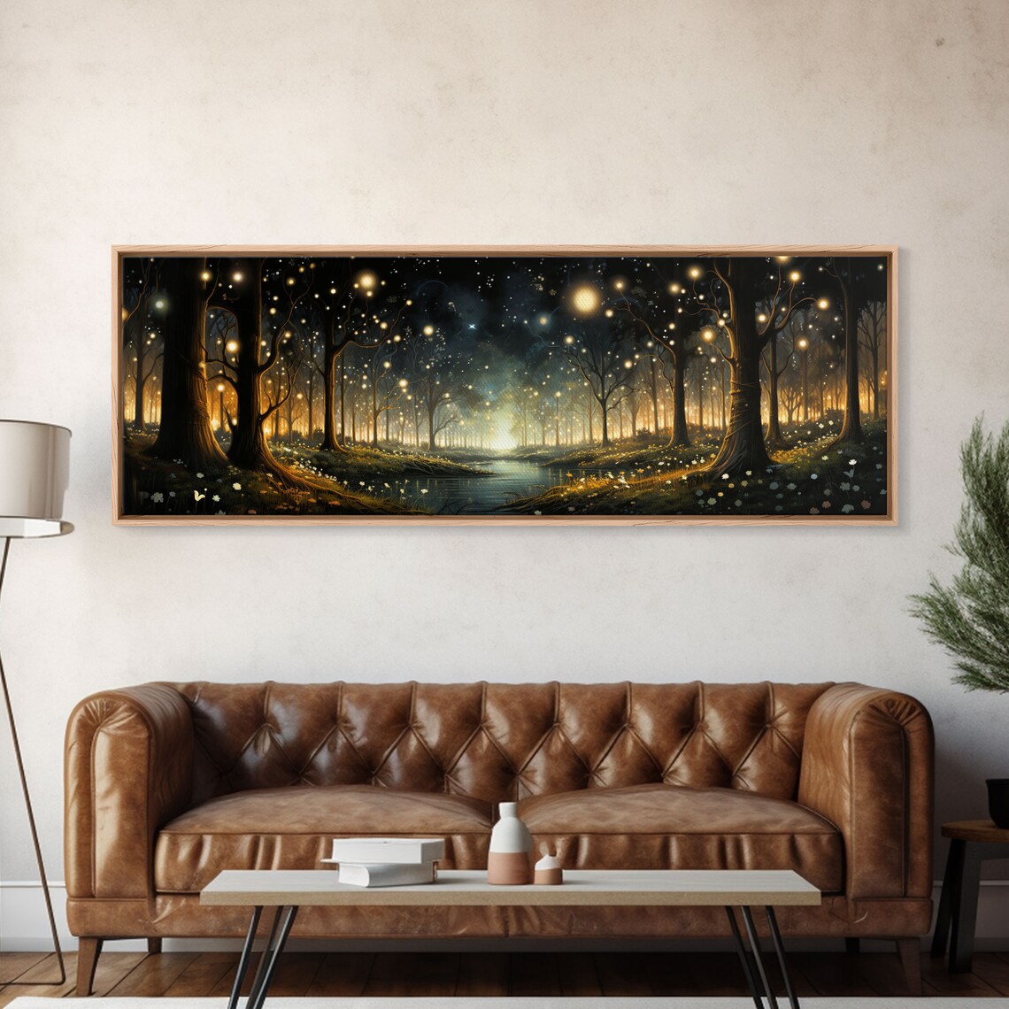 Fantasy Forest Fireflies Art Print, Forest Scene