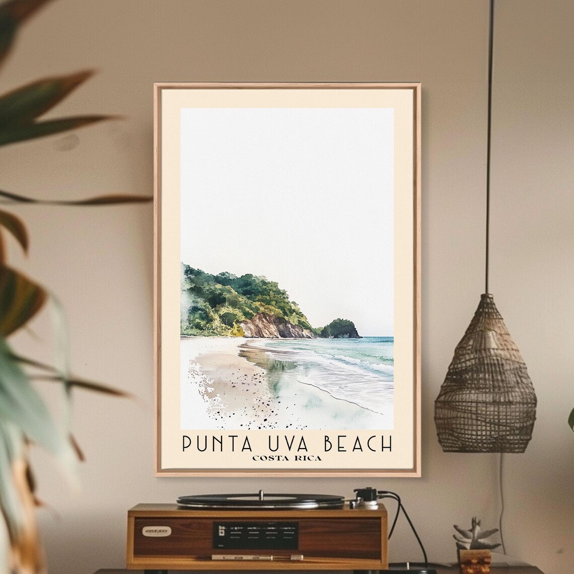 Punta Uva Beach Costa Rica Pale Minimal Beach Green Headland Sea Island Poster - Image 2