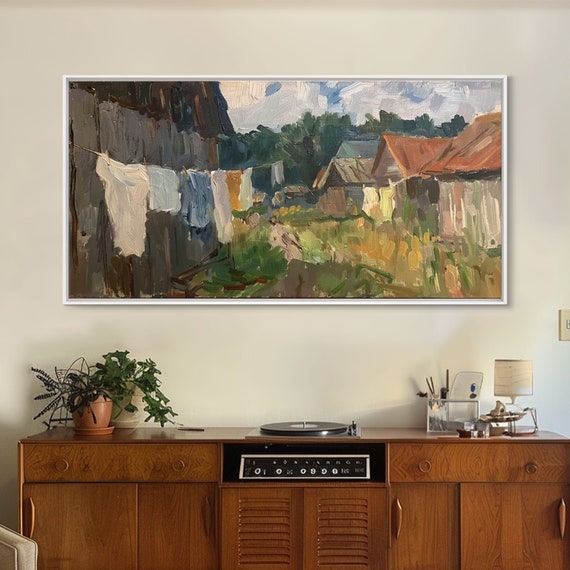 Rustic Farmyard With Laundry Framed Print Farmhouse Wall Art Living Room Decor Country Style Outdoor Scene