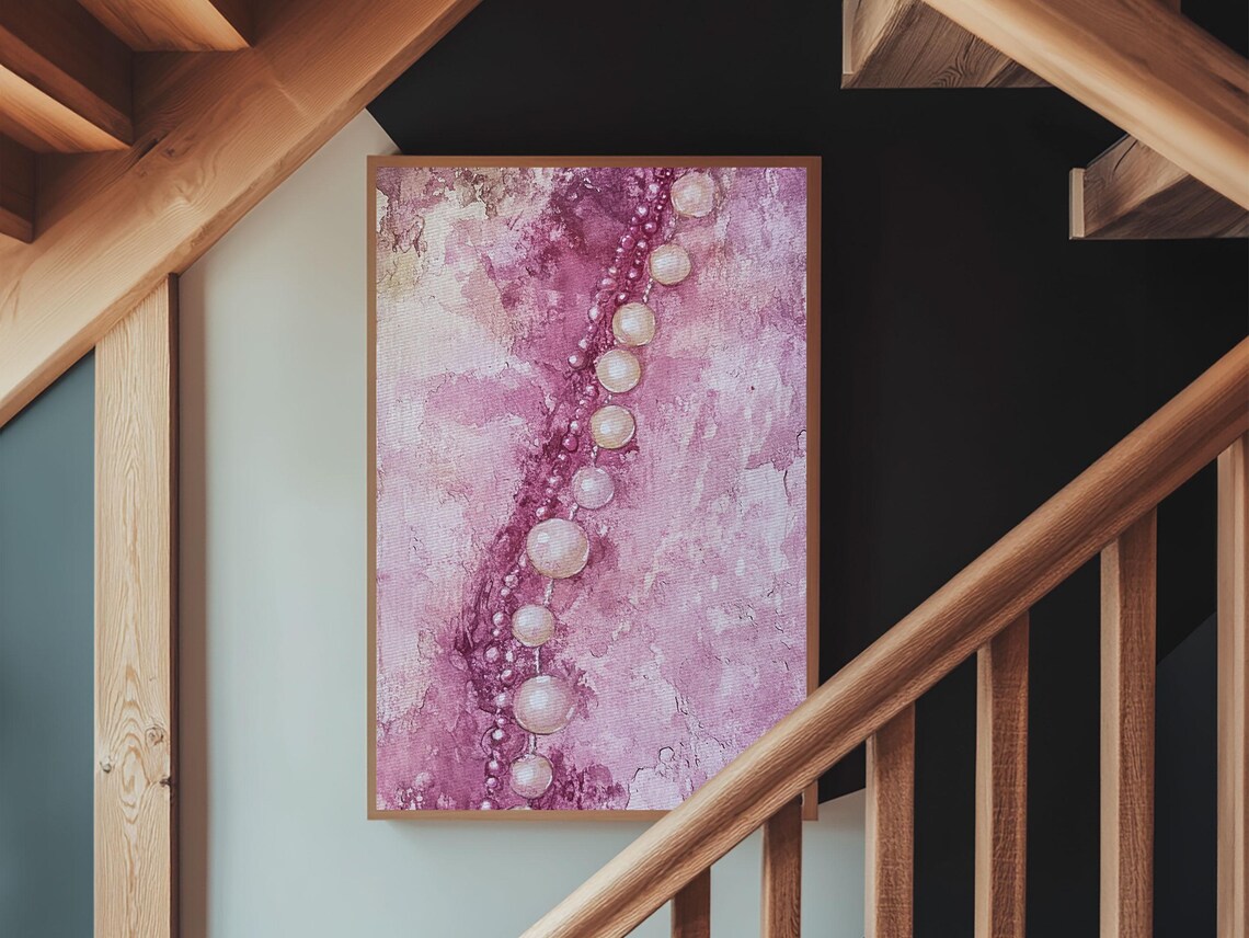 Pink Pearls Abstract Beads Vertical Painting Feminine Wall Art Poster - Image 2