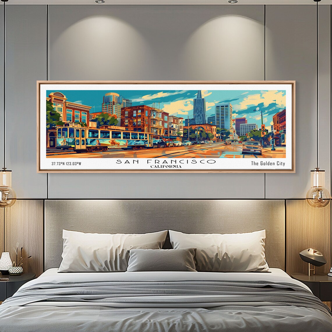 San Francisco California Golden City Cable Car Street Skyline Poster - Image 5