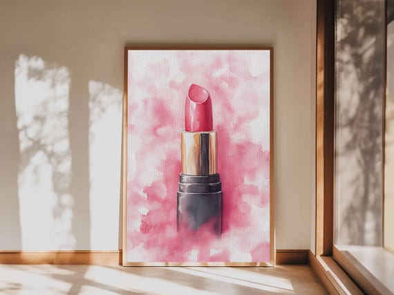 Watercolor Painting Print Of Pink Lipstick Preppy Dorm Room Decor Makeup Wall Art Gift Idea For Her Lipstick Painting Nuevart