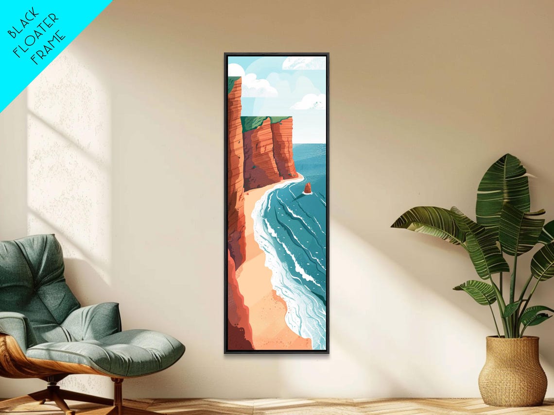 Red Coastal Cliffs With Turquoise Ocean Waves Retro Travel Art Poster - Image 3