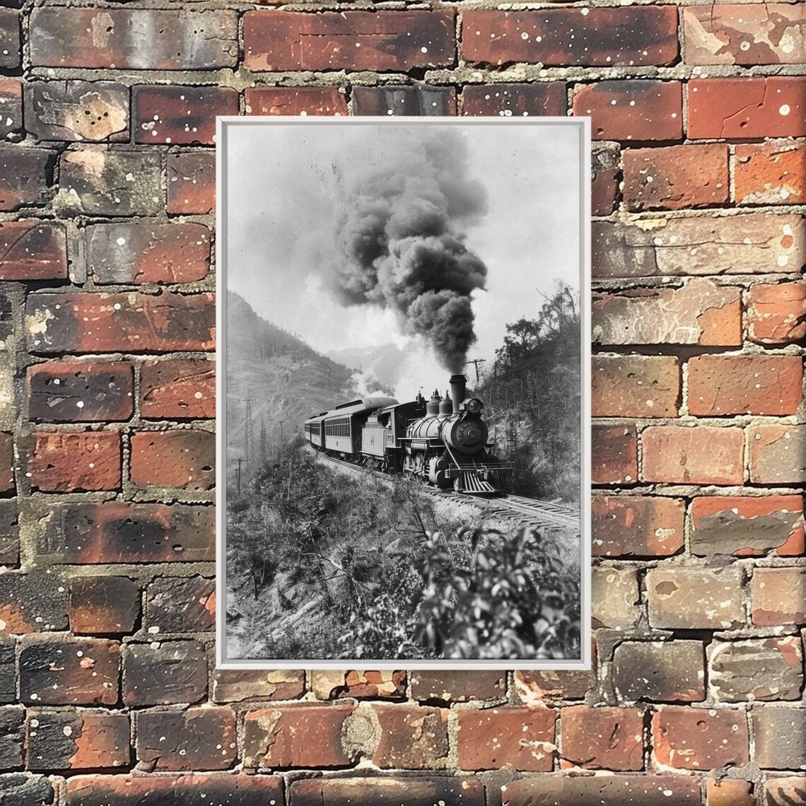 Steam Train Climbing Mountain Pass In Vintage Black White Photo Poster - Image 3