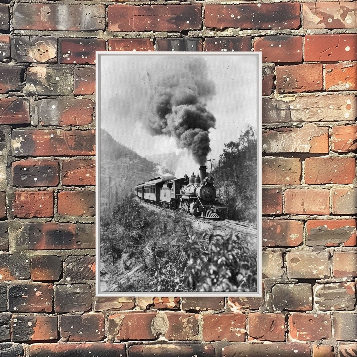 Vintage Train In Motion Black And White Photography Framed Print Railroad Art Rustic Train Wall Art For Home Decor - Image 3