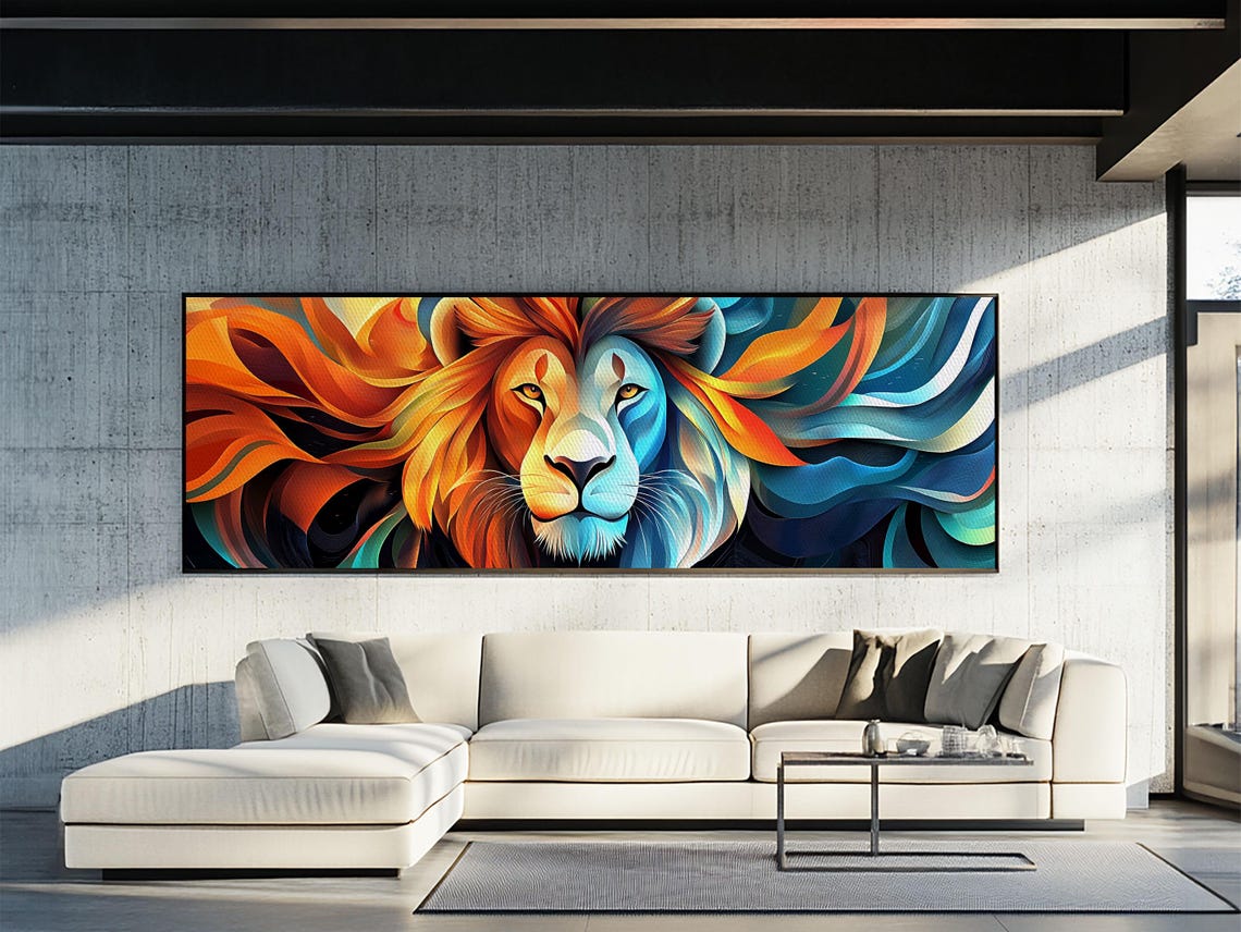 Bold Lion Profile Orange Teal Abstract Mane Wild Animal Decor Poster - Image 2