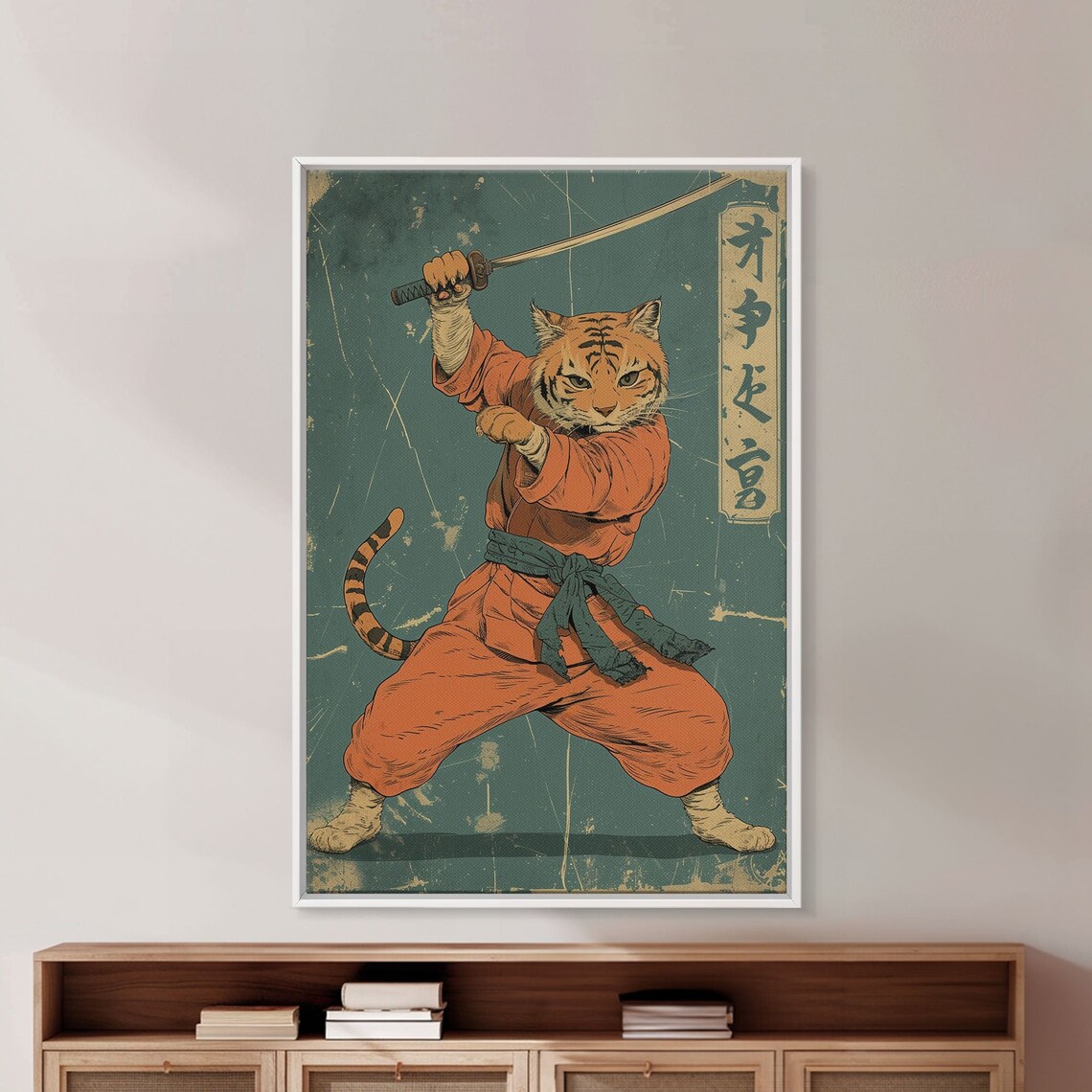 Japanese Cat Fighter, Modern Samurai Art Print