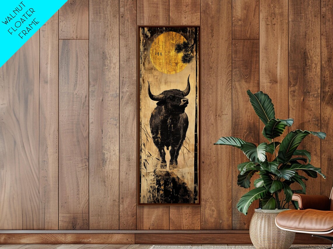 Bull Moonlight Scene, Rustic Farmhouse Wall Art Print - Image 5