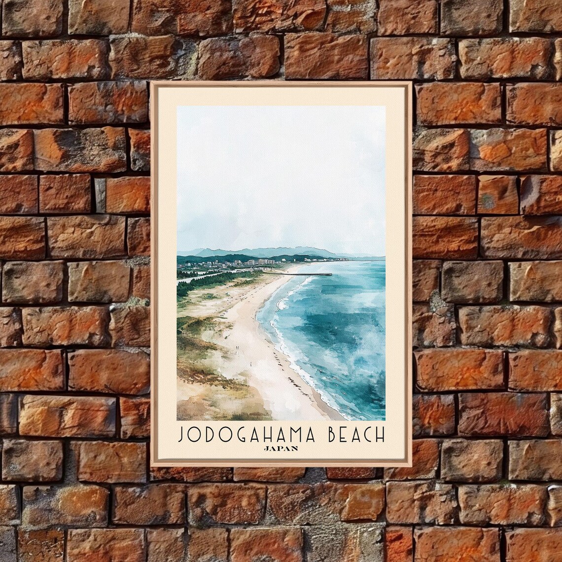 Jodogahama Beach Japan Misty Coastal Sandy Shoreline Watercolor Art Poster - Image 5