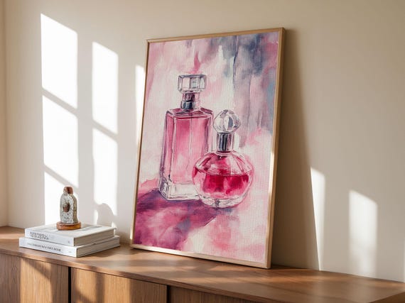 Perfume Bottles Print Feminine Wall Art Pink Aesthetic Dorm Decor Gift Idea For Her Light Pink Rustic Wall Art Cottagecore