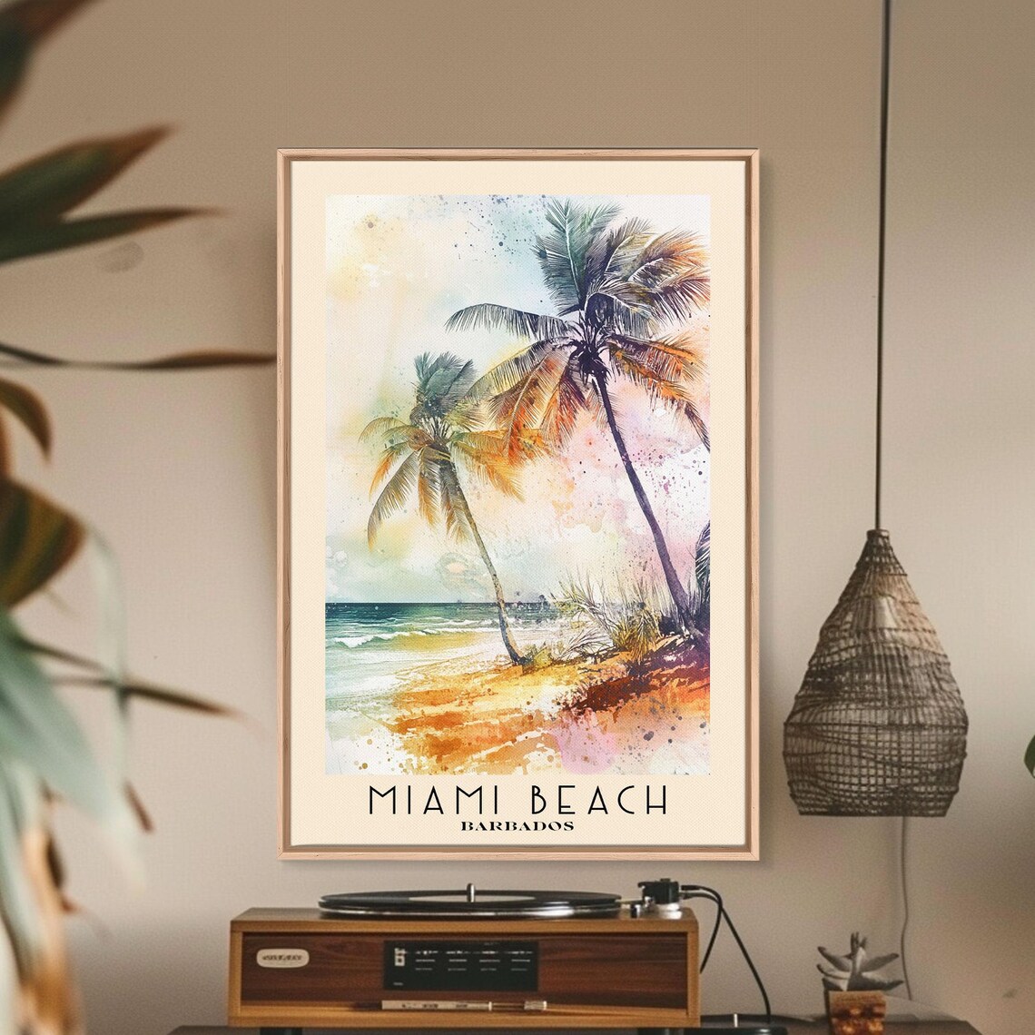 Miami Beach Barbados Palm Trees Tropical Shore Watercolor Travel Poster - Image 2