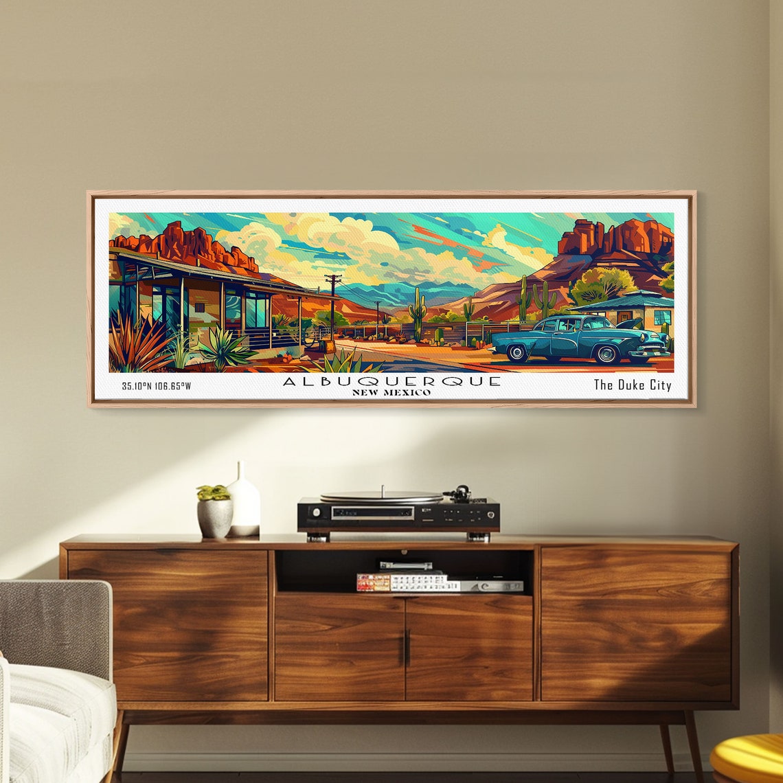 Albuquerque New Mexico Panoramic Desert Red Rocks Vintage Car Poster
