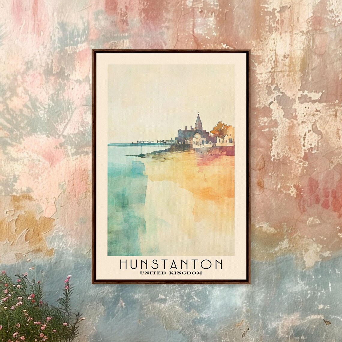 Hunstanton England Seaside Sunset Watercolor Pier and Church View Poster - Image 4