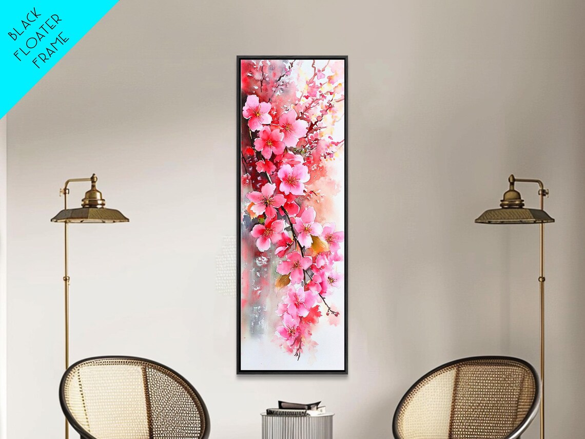 Pink Cherry Blossom Branch Vibrant Watercolor Spring Floral Art Poster - Image 4