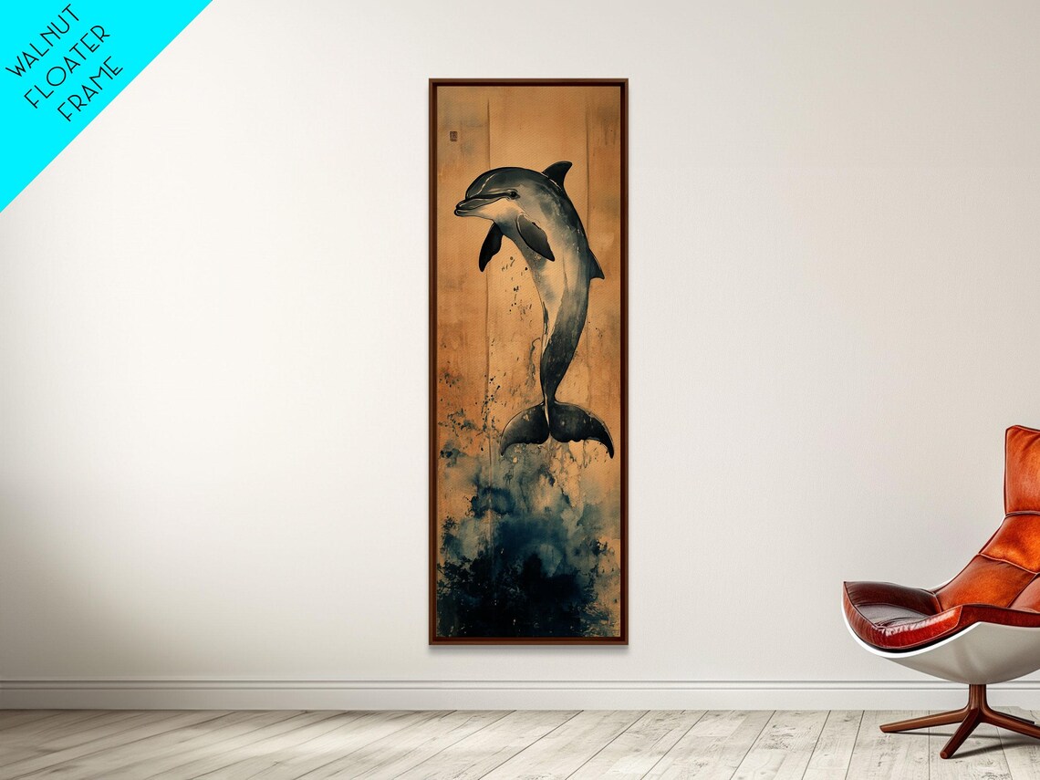Leaping Dolphin Realistic Golden Sand Splash Coastal Marine Art Poster - Image 2