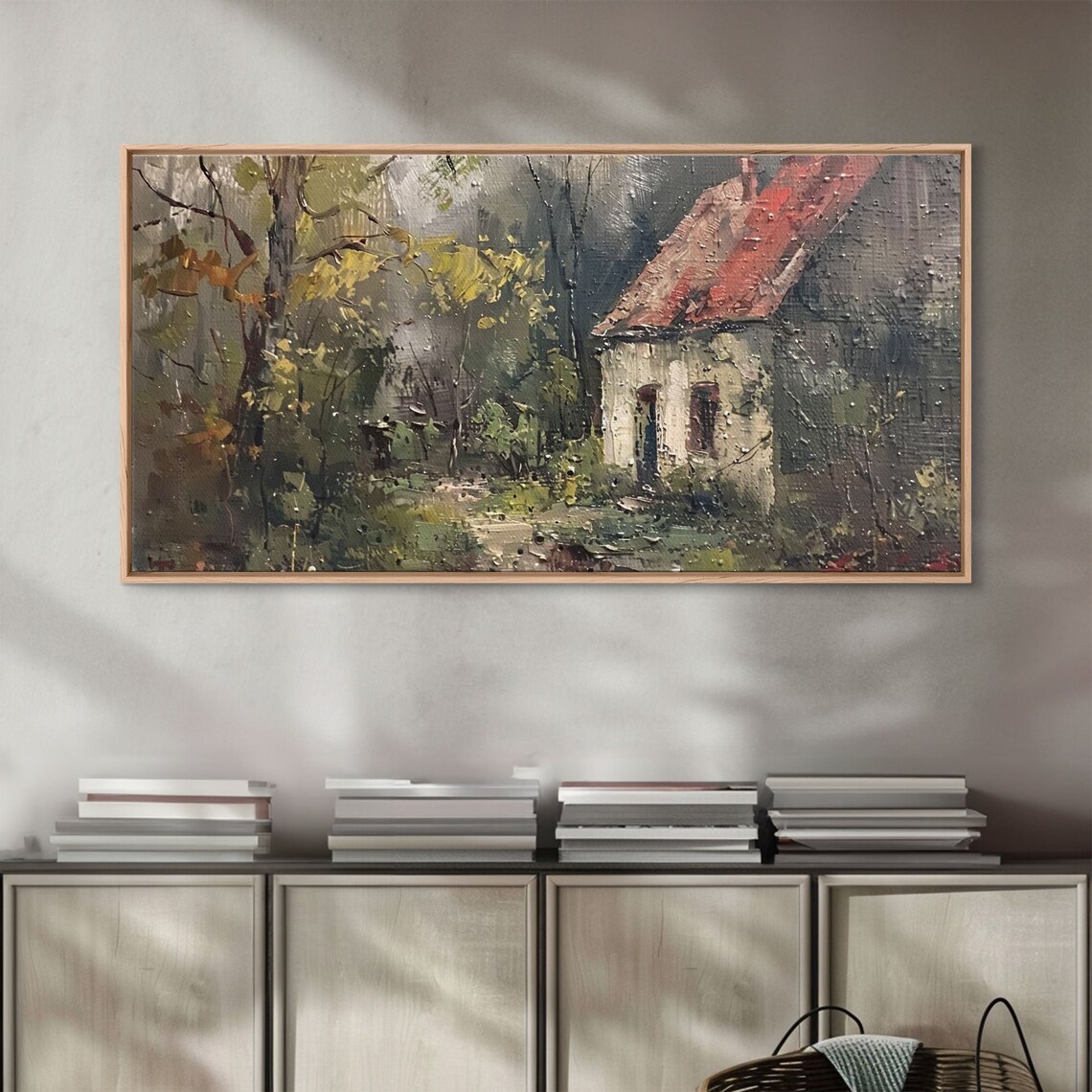 Rustic Cottage Autumn Forest Fall Foliage Impasto Painting Art Poster - Image 4