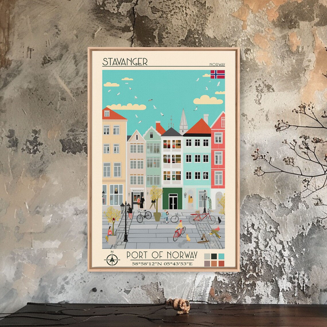 Stavanger Norway Colorful Harbor Houses Square View Travel Poster - Image 3