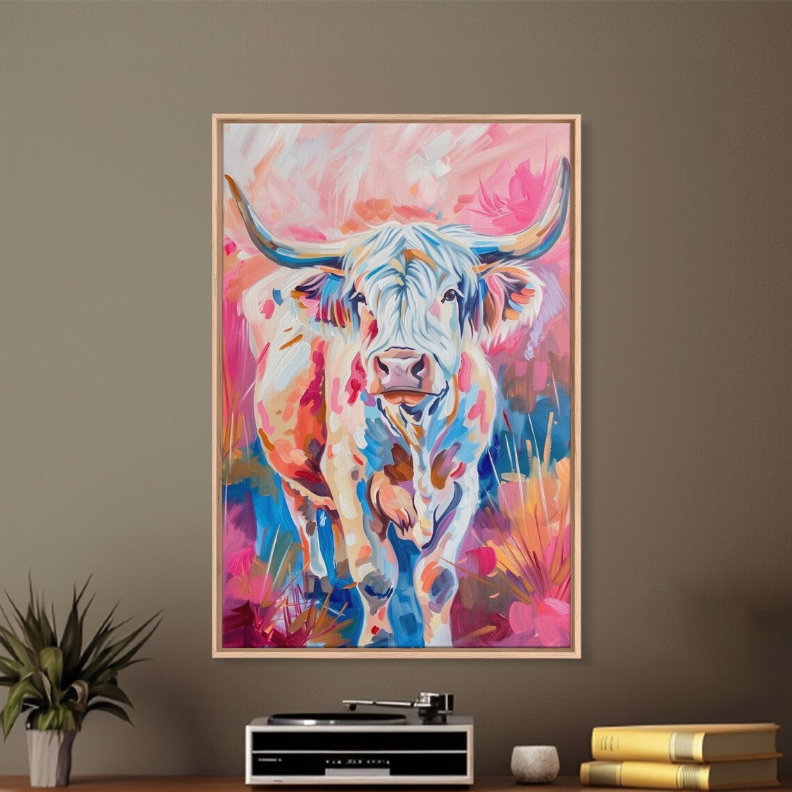 Colorful Highland Cow Abstract Pop Art Pink Blue Cattle Wall Poster - Image 3