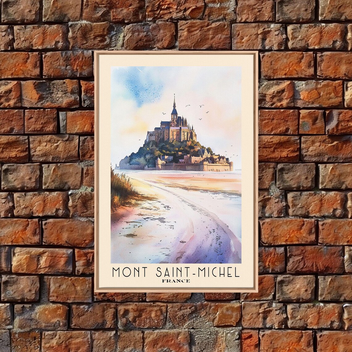 Mont Saint Michel France Tidal Abbey Sunset Watercolor Travel Poster - Image 4