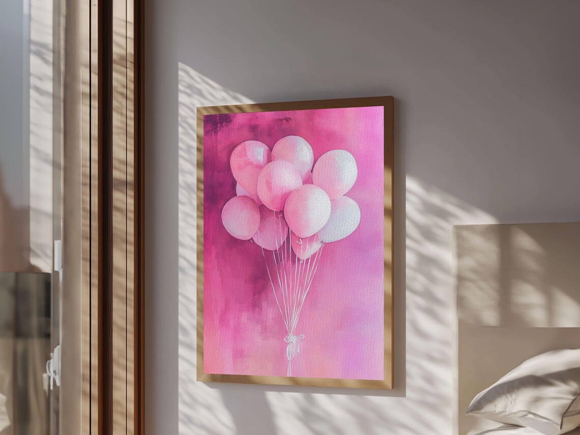 Pink Balloons Watercolor Bunch Party Celebration Wall Art Poster - Image 3