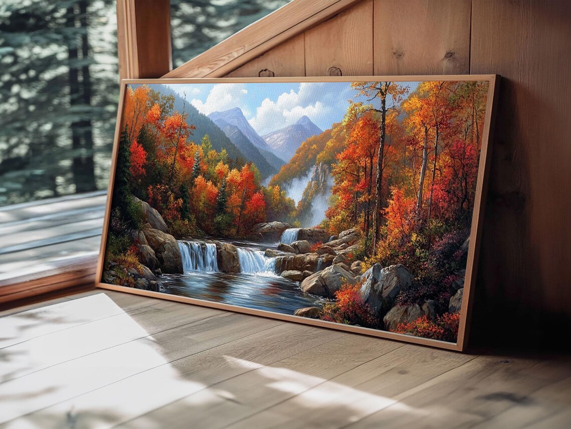 Waterfall In The Forest Landscape Oil Painting Print