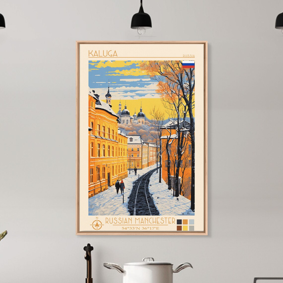 Kaluga Russia Snowy Golden Street Church Domes Winter View Poster - Image 2