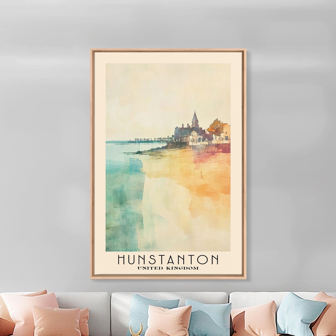 Hunstanton England Seaside Sunset Watercolor Pier and Church View Poster - Image 3