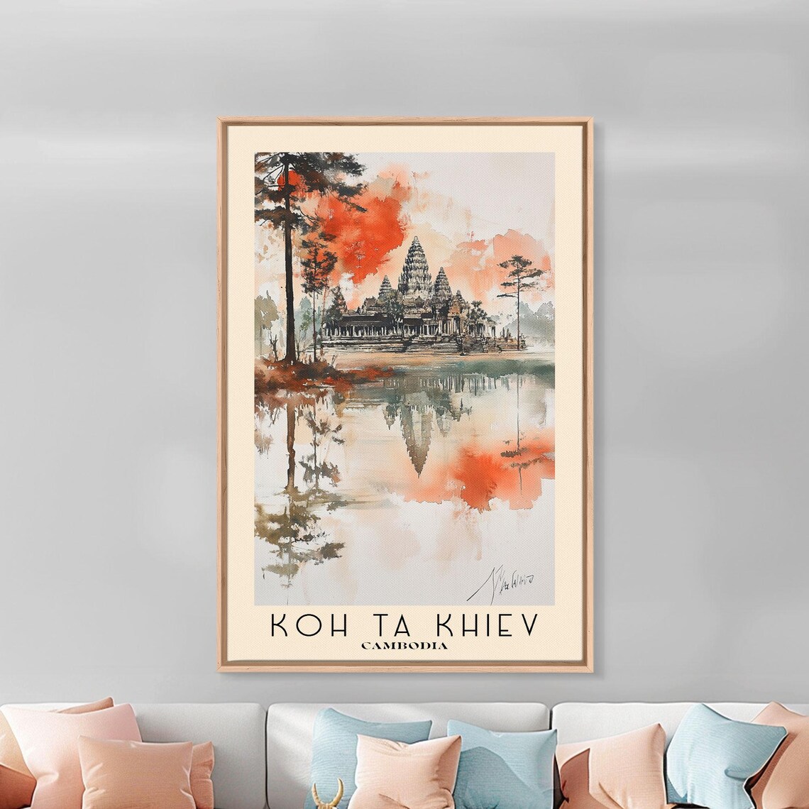 Angkor Wat Cambodia Sunrise Temple Reflection Watercolor Poster - Image 3