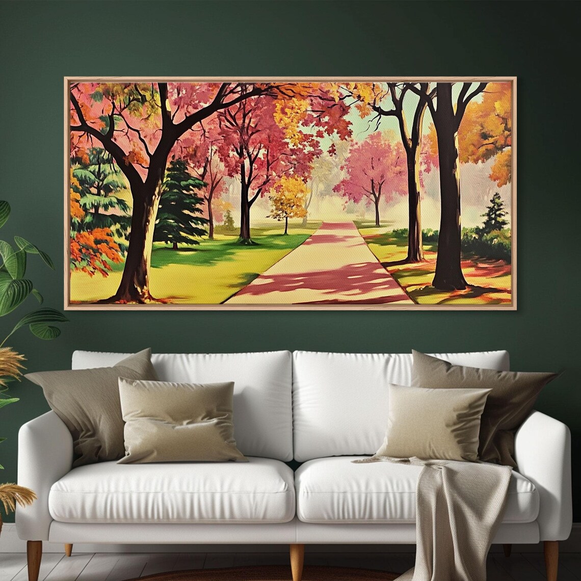 Colorful Autumn Park Path Sunlit Fall Trees Landscape Art Poster - Image 2