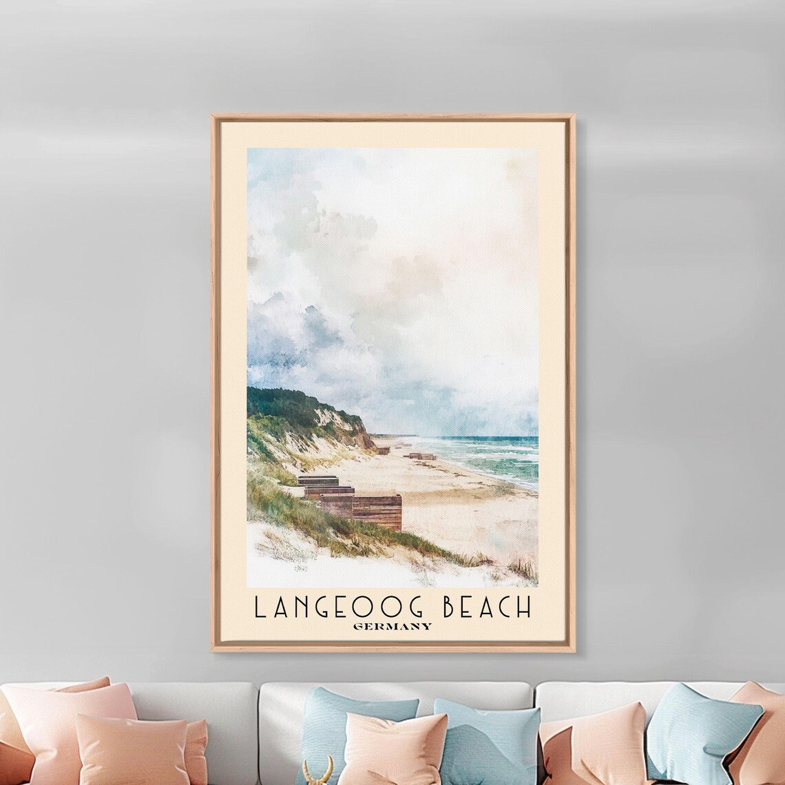 Langeoog Beach Germany North Sea Dunes Cloudy Sky Watercolor Poster - Image 3