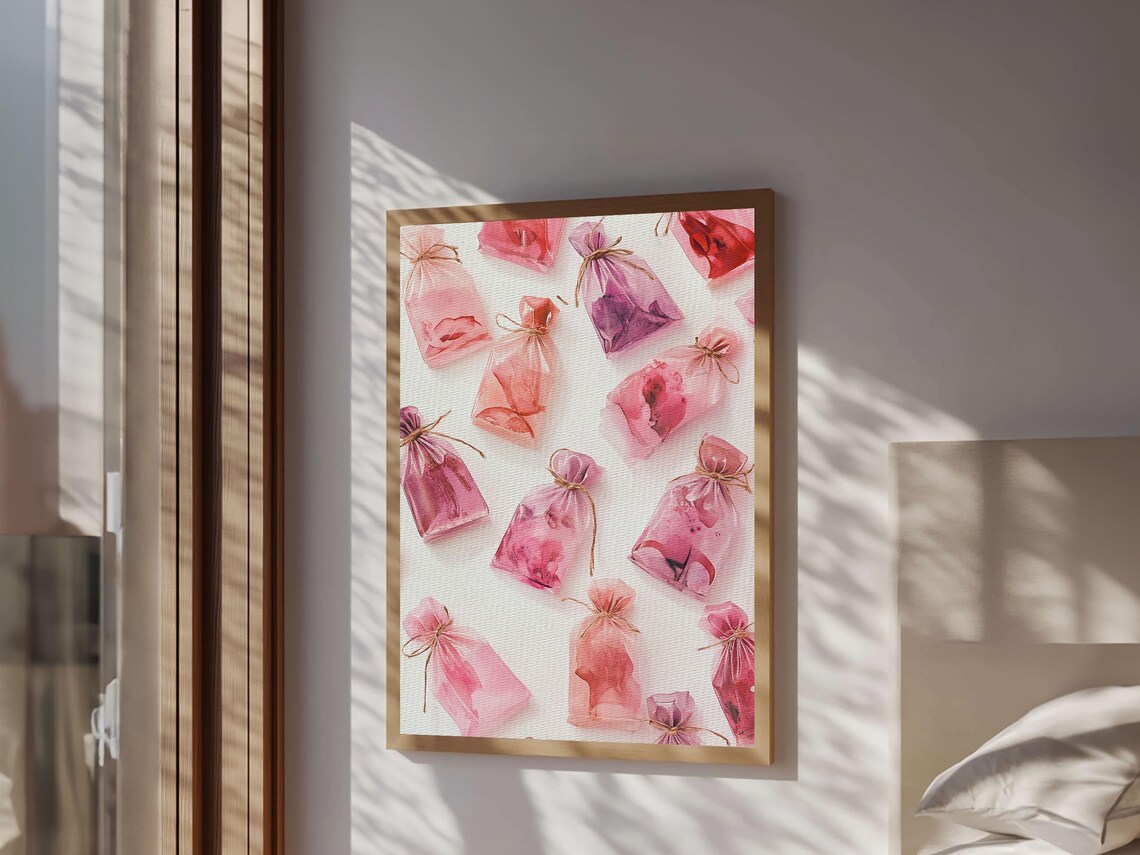 Pink Gift Bags Pattern Festive Watercolor Holiday Party Wall Art - Image 2