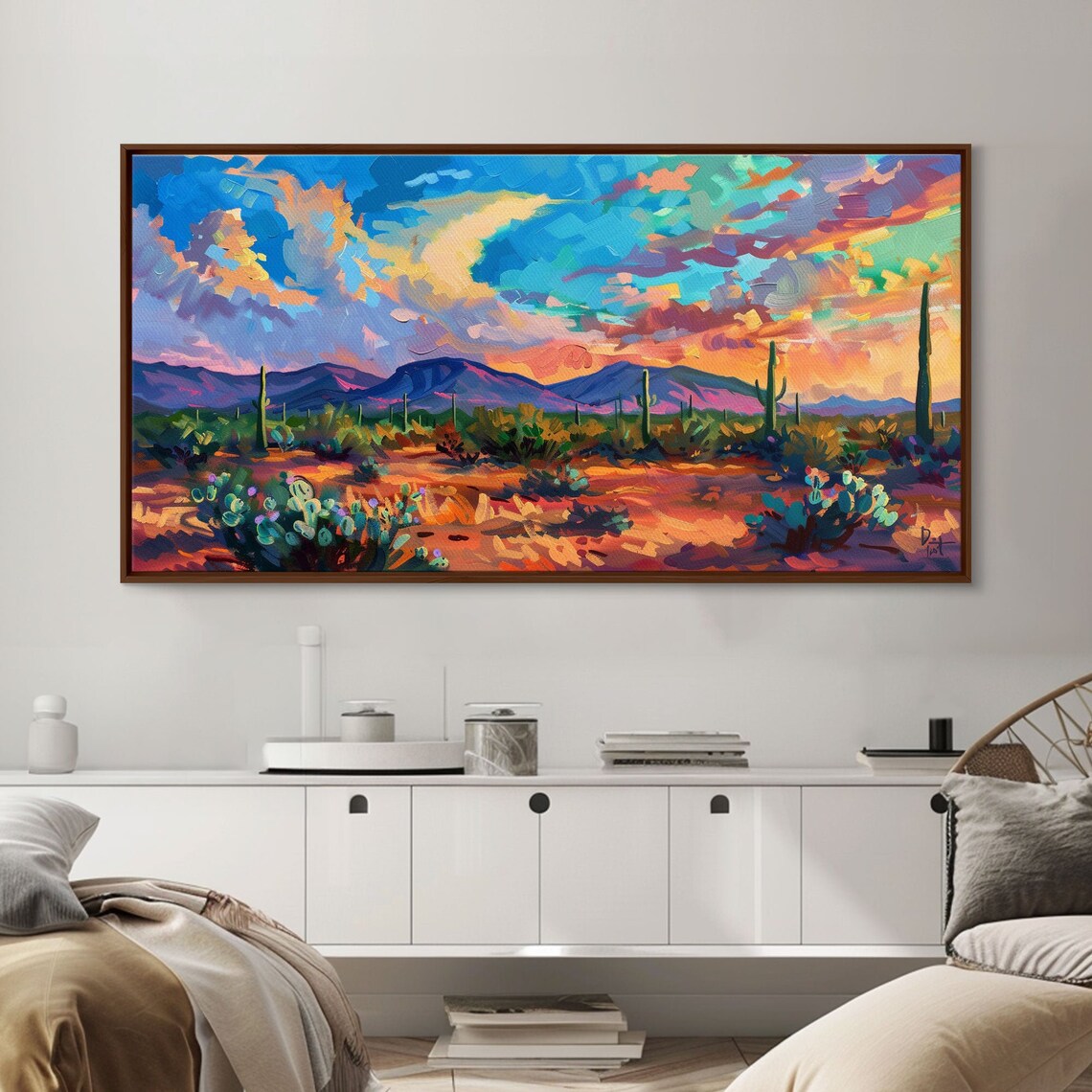 Desert Sunset Landscape With Cacti, Boho Art Print - Image 2