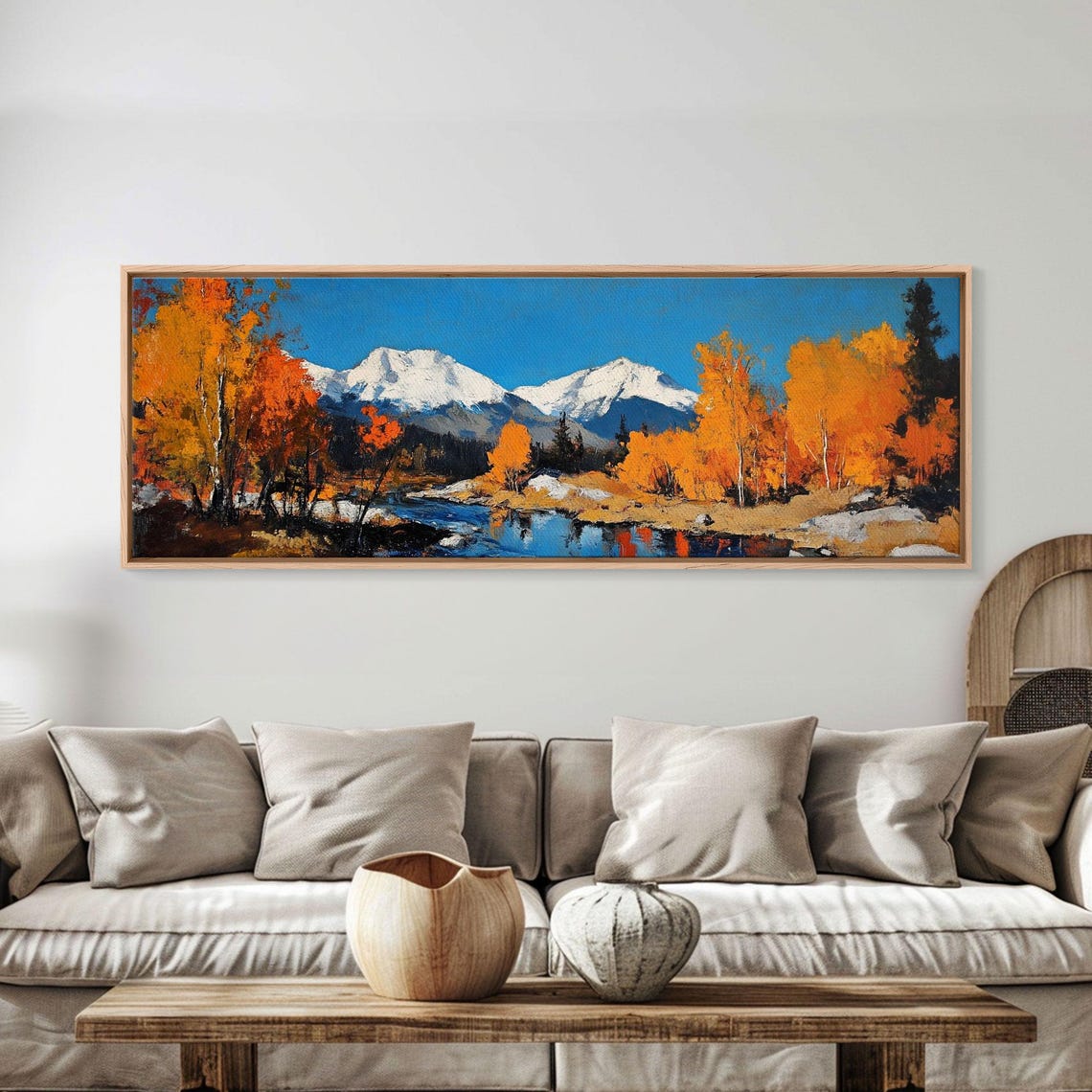 Fall Golden Aspens Snowy Peaks Stream Autumn Oil Travel Poster - Image 6