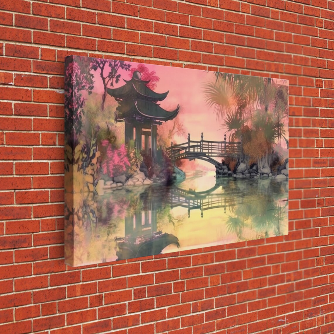 Oriental Painting Wall Art Framed Print Pop Art Style Living Room Art Original Painting Art Nature Art Japanese Pagoda - Image 3