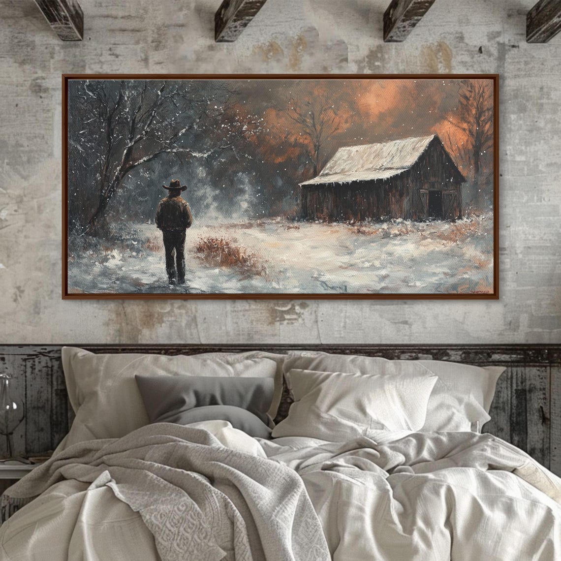 Cowboy On The Farm Framed Print Fall Cowboy Wall Art Above Sofa Decor Moody Fall Western Wall Art - Image 2
