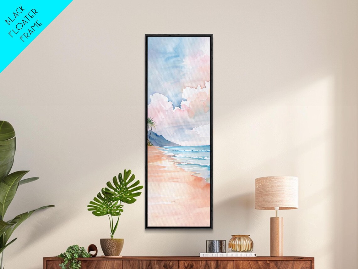 Soft Watercolor Shoreline With Pink Sand Beach And Billowing Clouds Travel Poster - Image 6