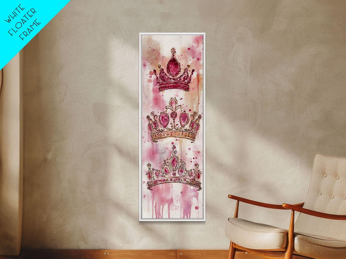 Pink Watercolor Crowns Royal Princess Trio Vertical Art Poster - Image 5