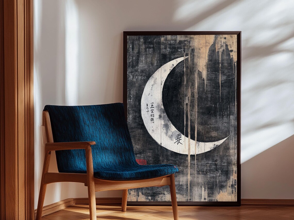 Wabi Sabi Crescent Moon Japanese Style Art Print - Image 3