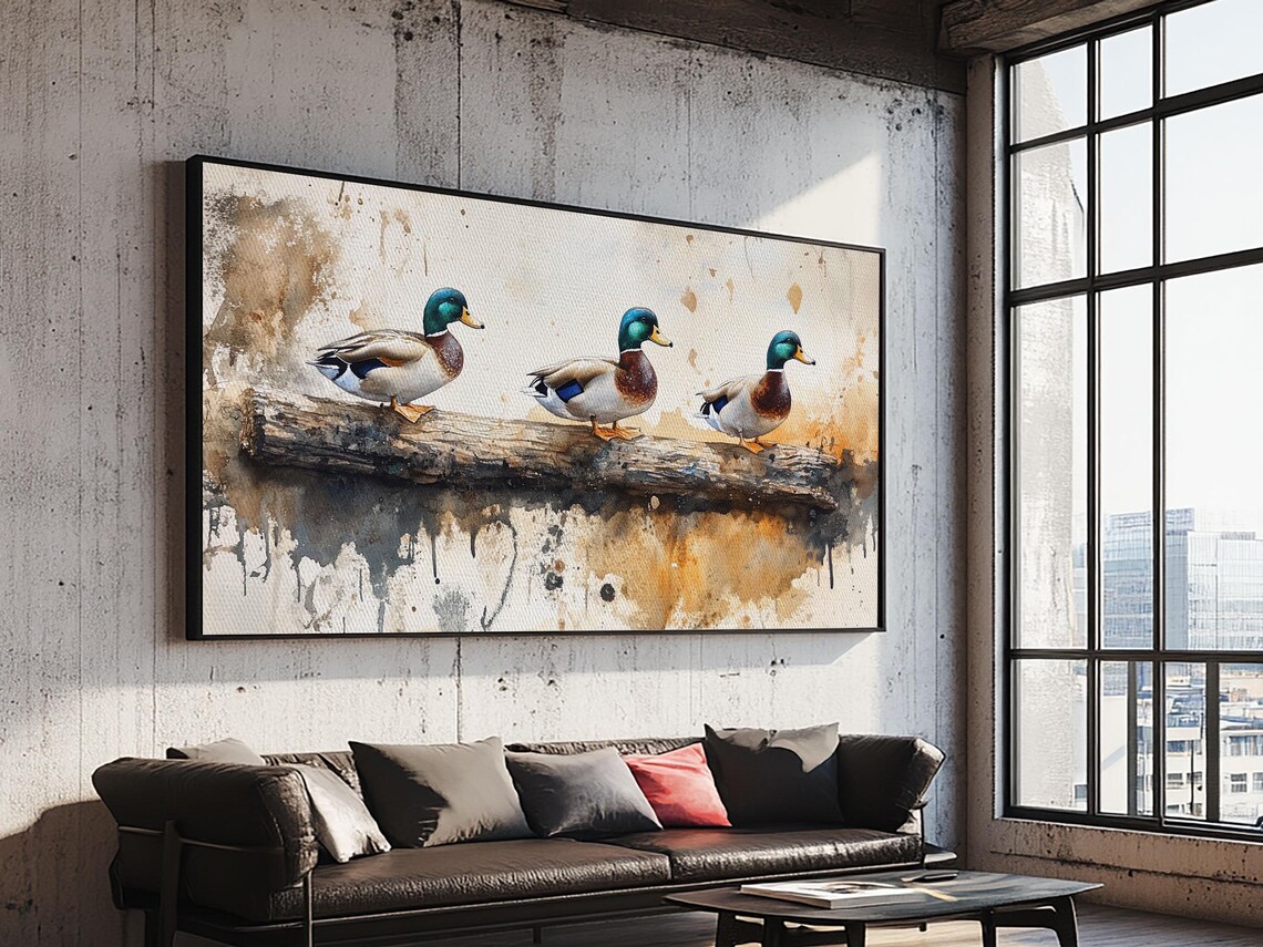 Rustic Ducks on a Log, Meadow Nature Art Print - Image 2