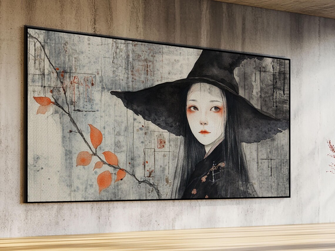 Wabi Sabi Witch Portrait Panoramic Japanese Ink Wash Framed Artwork Poster - Image 6