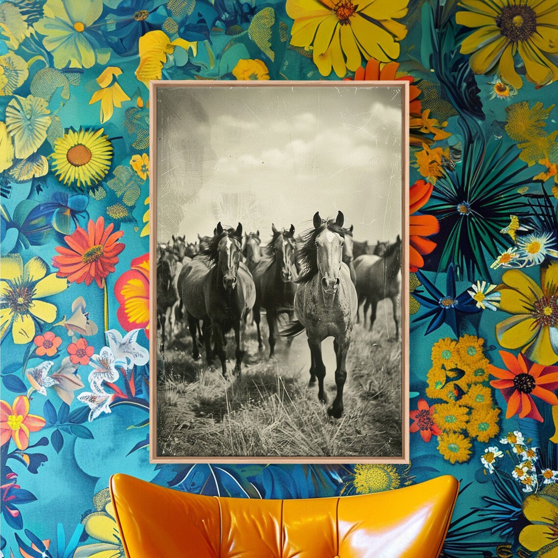 Wild Horses Running Sepia Vintage Herd Prairie Rustic Wall Poster - Image 3