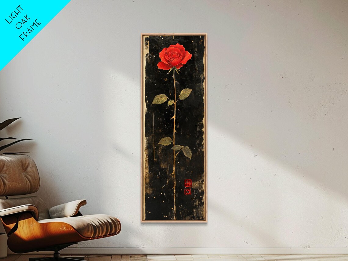 Red Rose on Black Vintage Distressed Floral Gothic Dark Wall Art - Image 4