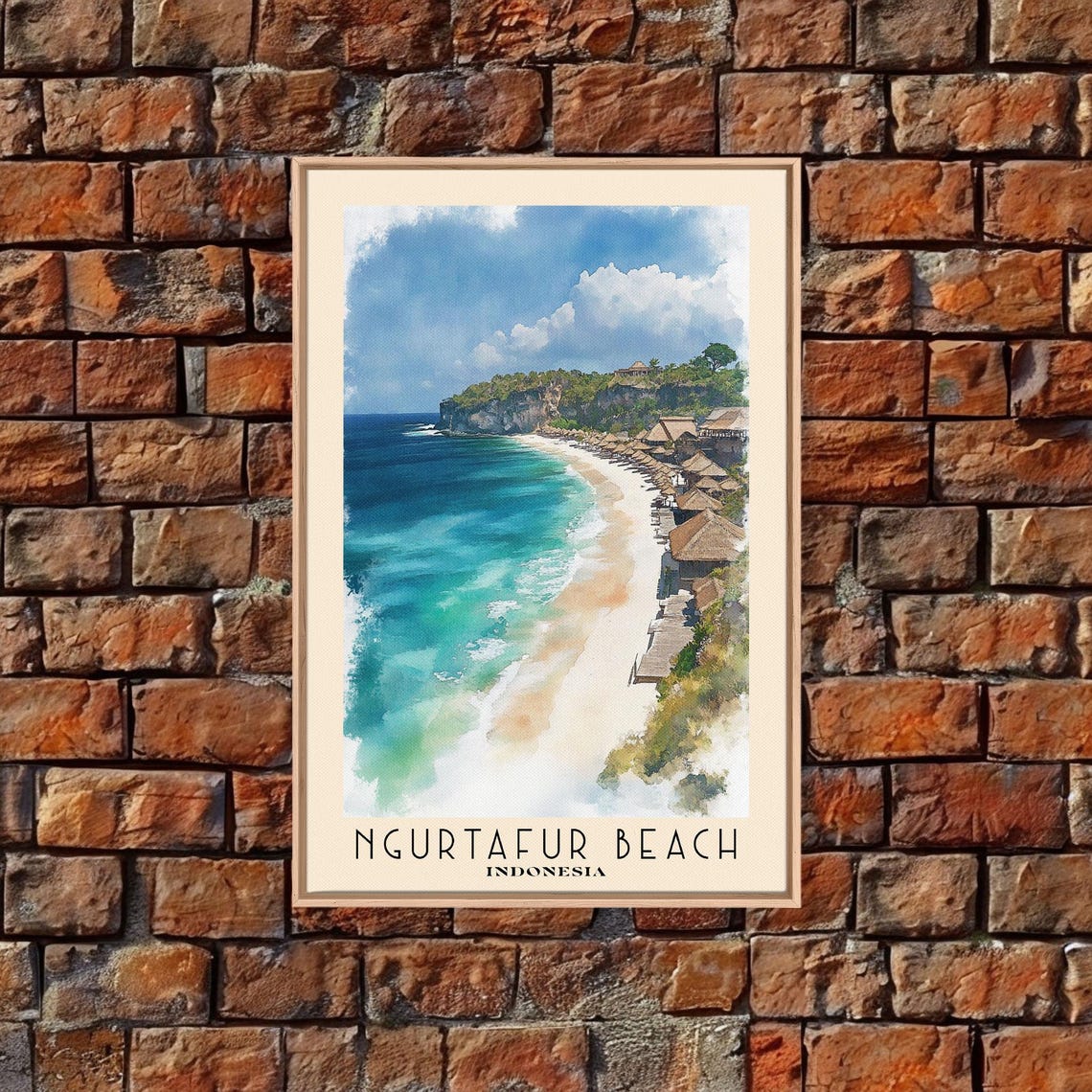 Ngurtafur Beach Indonesia Thatched Huts Turquoise Bay Travel Poster - Image 4