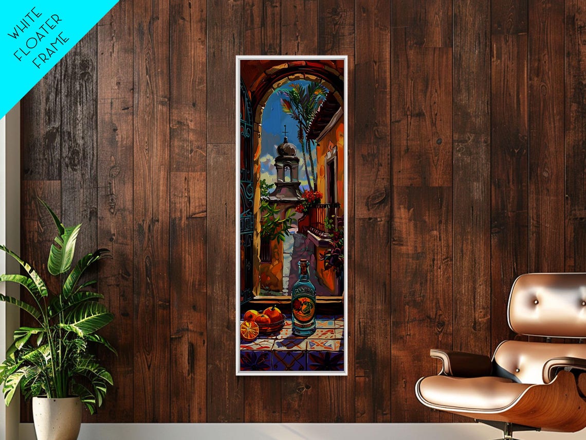 Spanish Archway Still Life With Tequila Bottle And Oranges Wall Art - Image 4