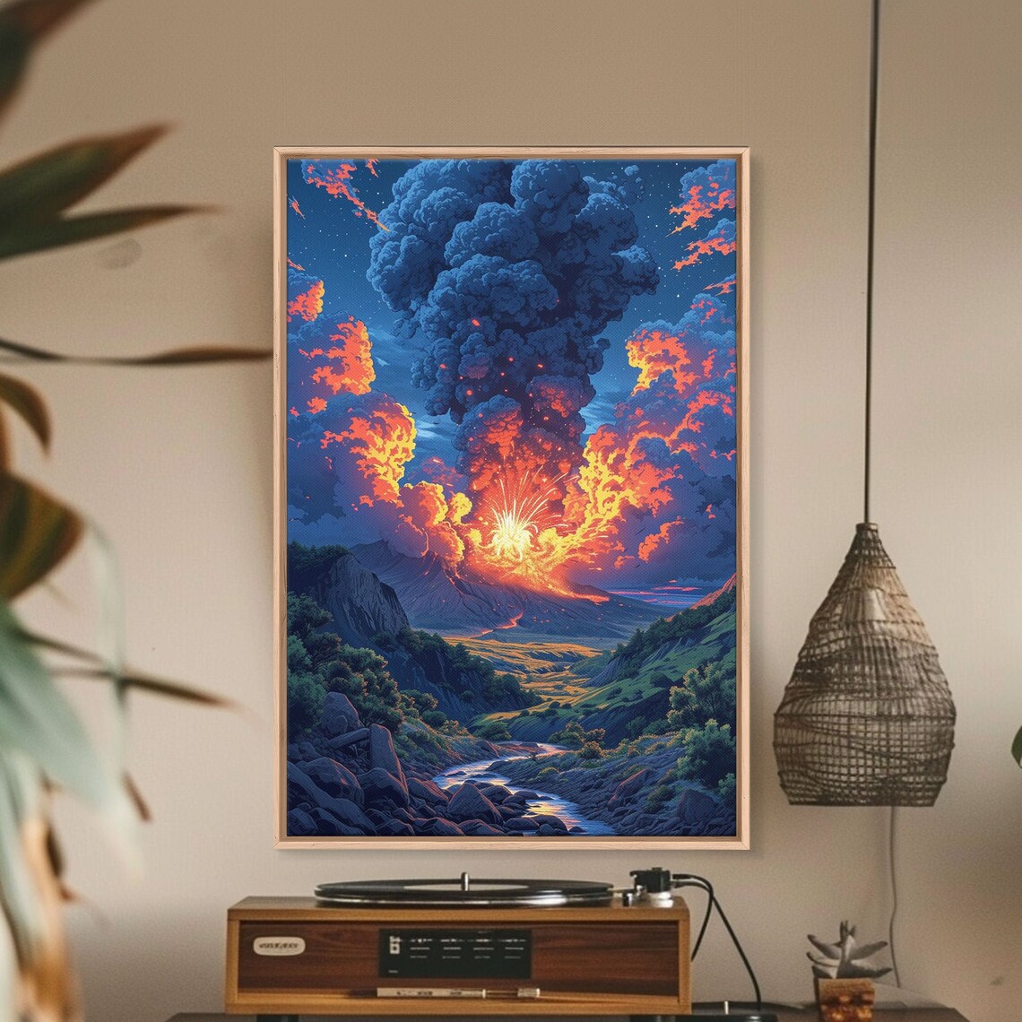 Printed Landscape Wall Art Mens Housewarming Gift Modern Vibrant Wall Art Volcano Erupting Printed Art Volcano Wall Print - Image 4