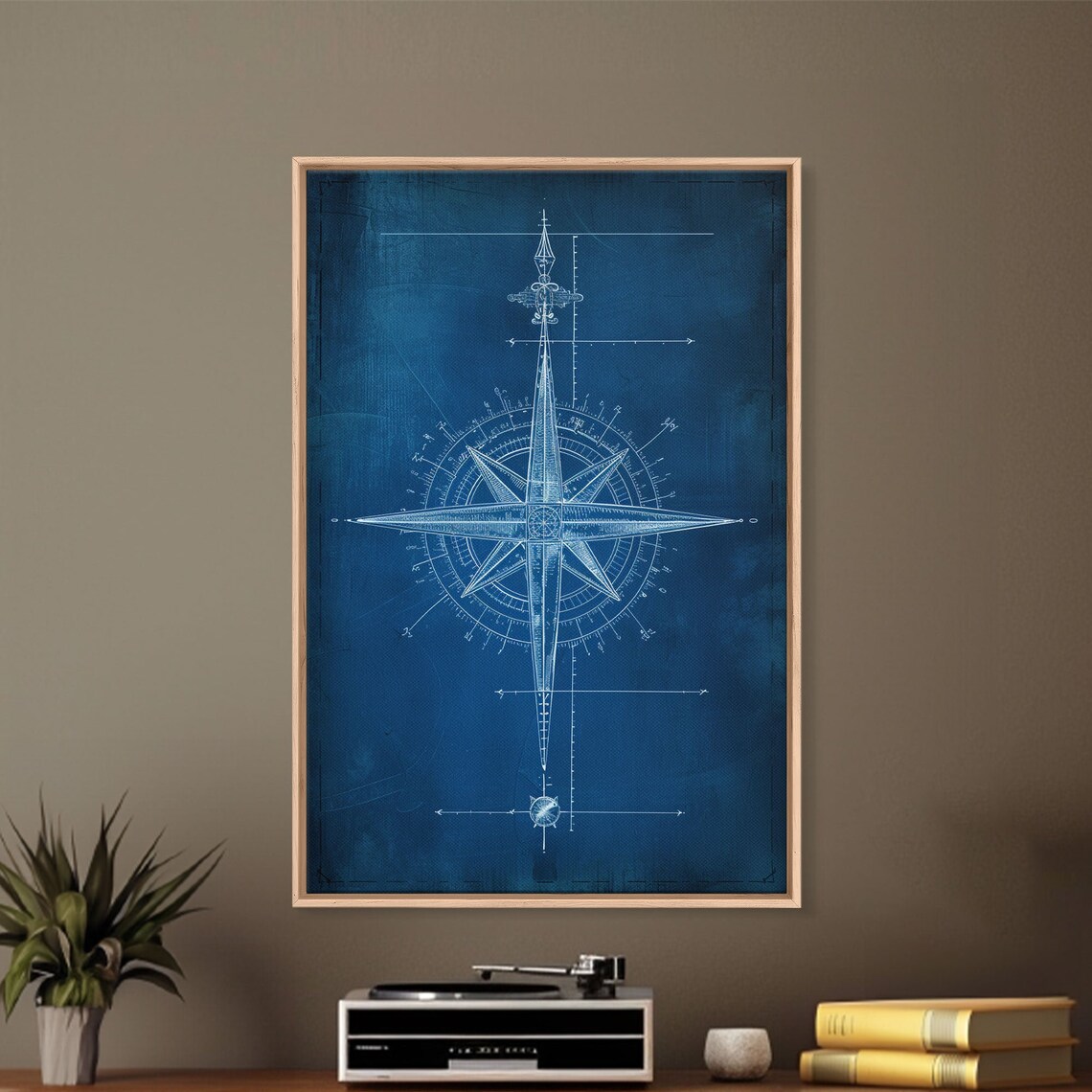 Compass Blueprint Art Print, Industrial Style - Image 3