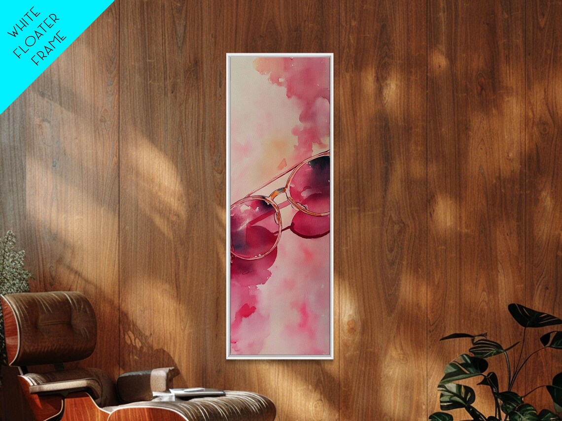 Retro Pink Sunglasses Watercolor Minimalist Fashion Wall Art - Image 5