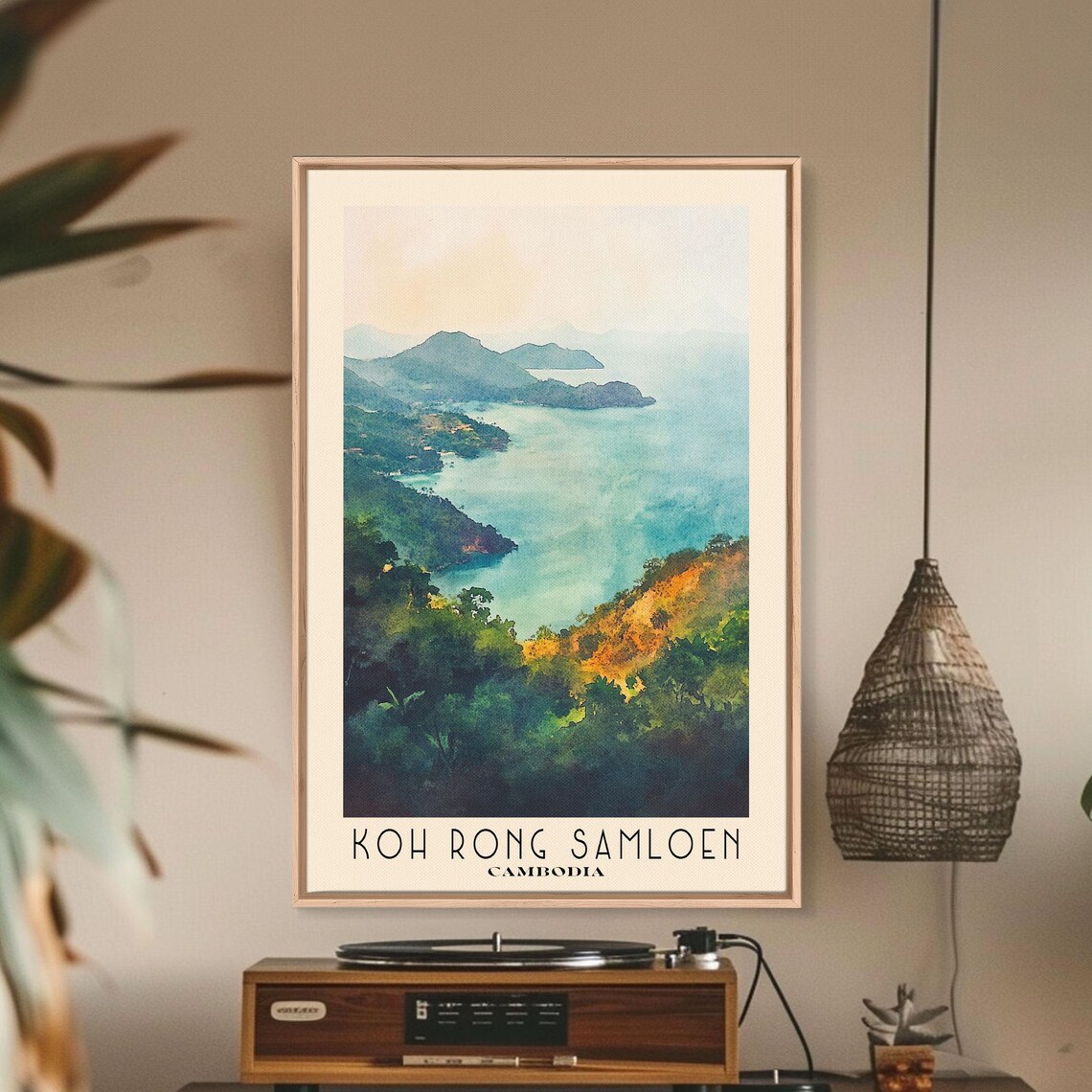 Koh Rong Samloen Cambodia Lush Green Bay Turquoise Watercolor Print