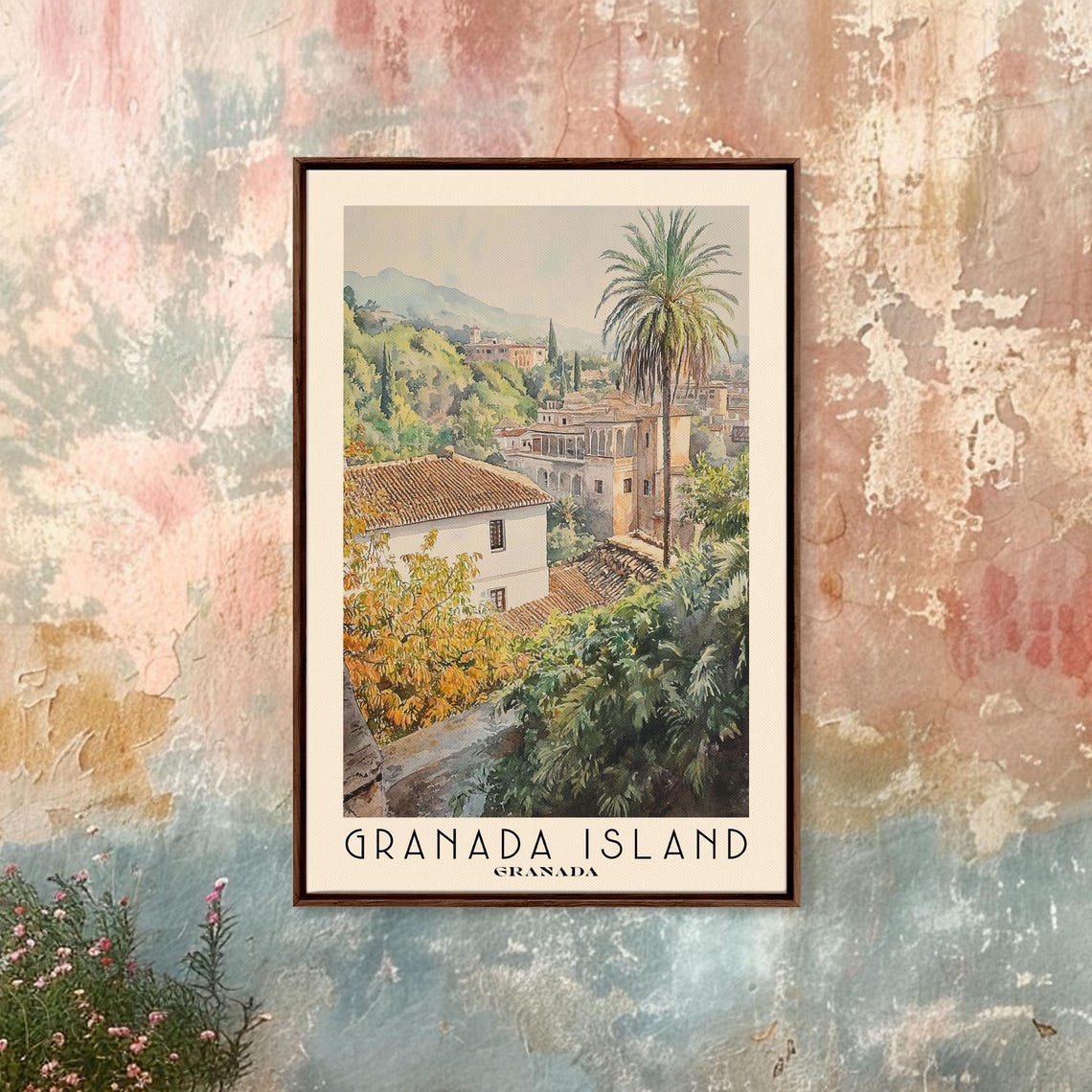Granada Island Granada Watercolor Print Vacation Gift Granada Wall Art Beach Painting Beach Decor Large Wall Art Wood Frame Art - Image 4